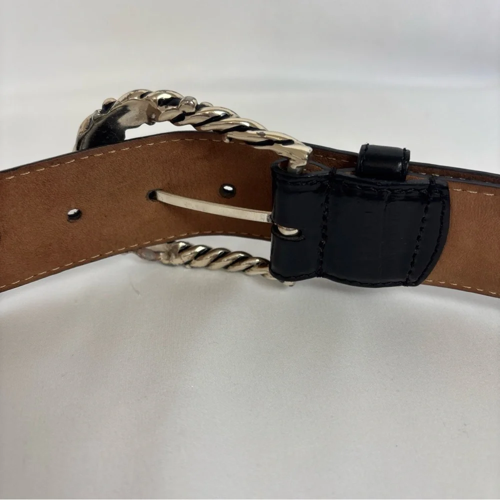 Brighton Belt Womens Size L Black Alligator Embossed Leather Silver Buckle 90s